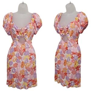 So Floral Cutout Dress Puff Sleeve Xlarge Orange Muiltcolor